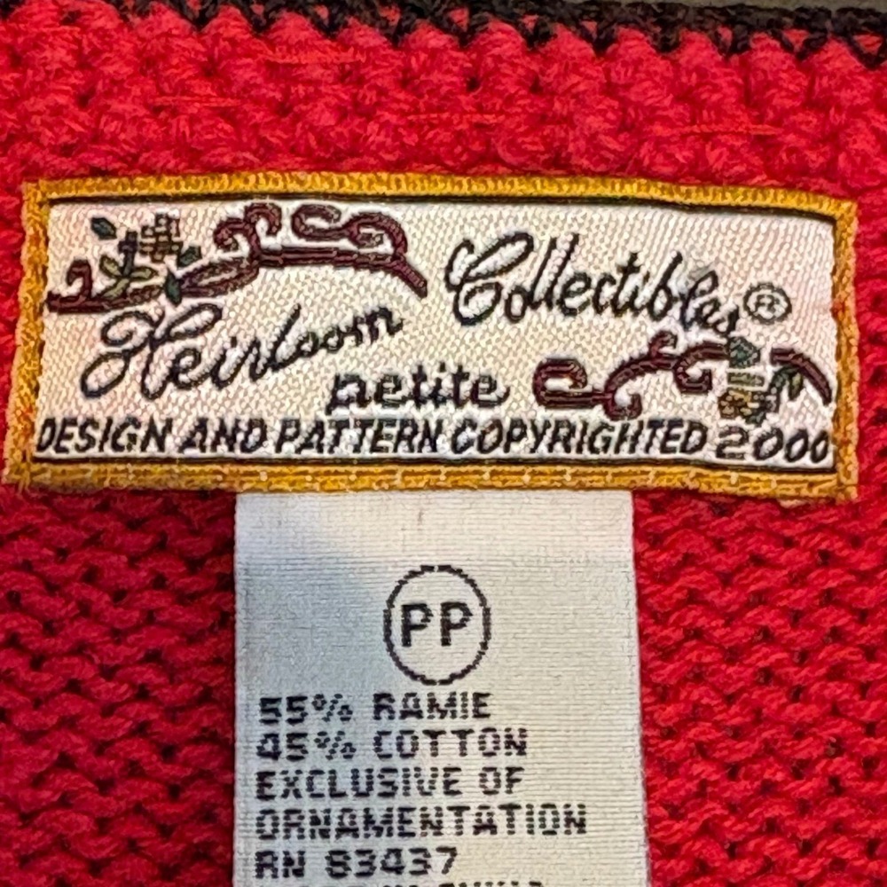 Vintage Heirloom Collectibles Cardigan Red Floral Beaded Sweater Small Petite - Picture 10 of 12
